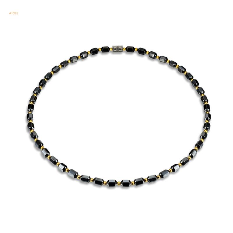 Vòng cổ chuỗi hạt đá hematite màu đen có nam châm chăm sóc sức khỏe cho nam và nữ