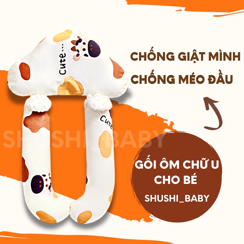 Gối Ôm Cho Bé Chữ U Chống Giật Mình, Chống Méo Đầu Cho Bé Khi Nằm Hình Bò Sữa