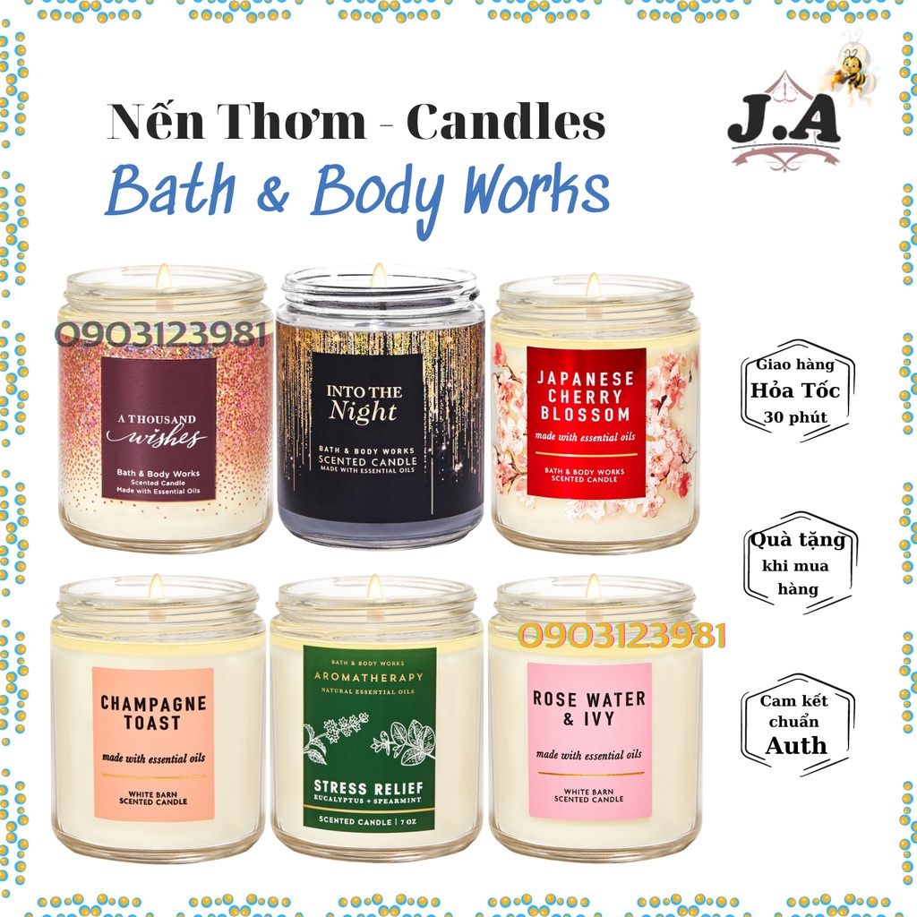 (AUTH) Nến Thơm 1 Bấc Bath &amp; Body Works - Nhiều Mùi Thơm &amp; Hot 198g