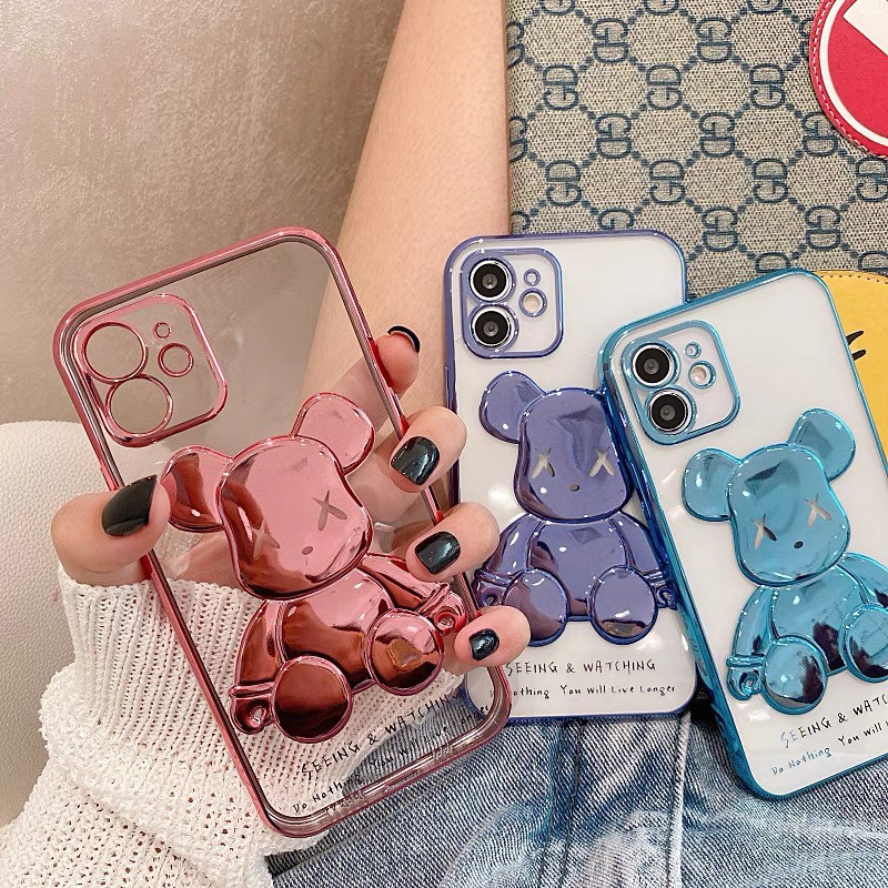 Ốp Iphone Gấu Bearbrick viền xi Hồng Tím 6/6plus/6s/6splus/7/7plus/8/8plus/x/xr/xs/Xsmax11/12/13/14/pro/max/promax/plus