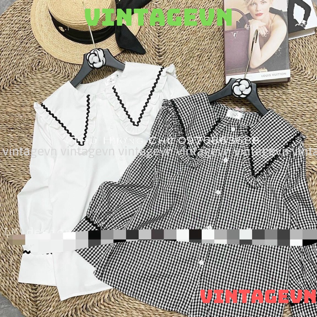 Áo sơ mi nữ cổ bèo , áo babydoll tay bèo hàng QCCC loại 1 A00013 kaca vintagevn