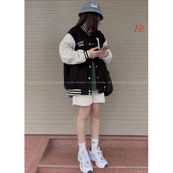 Áo khoác bomber phối UPK tay trắng HT12
