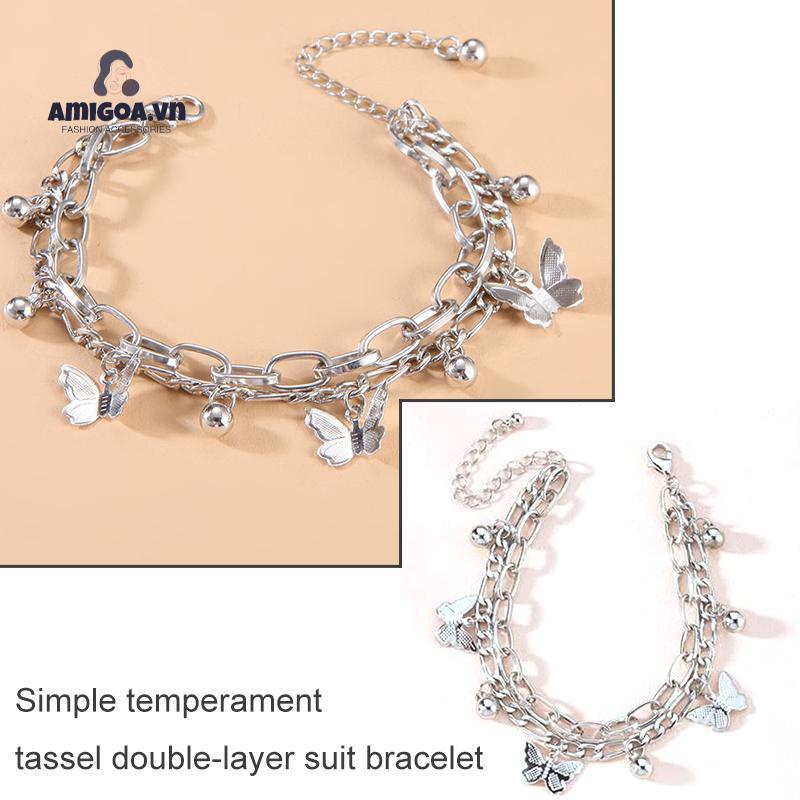 ✨✨Vòng Tay Hai Lớp Tua Rua Mặt Hình Bướm Đơn Giản Thời Trang