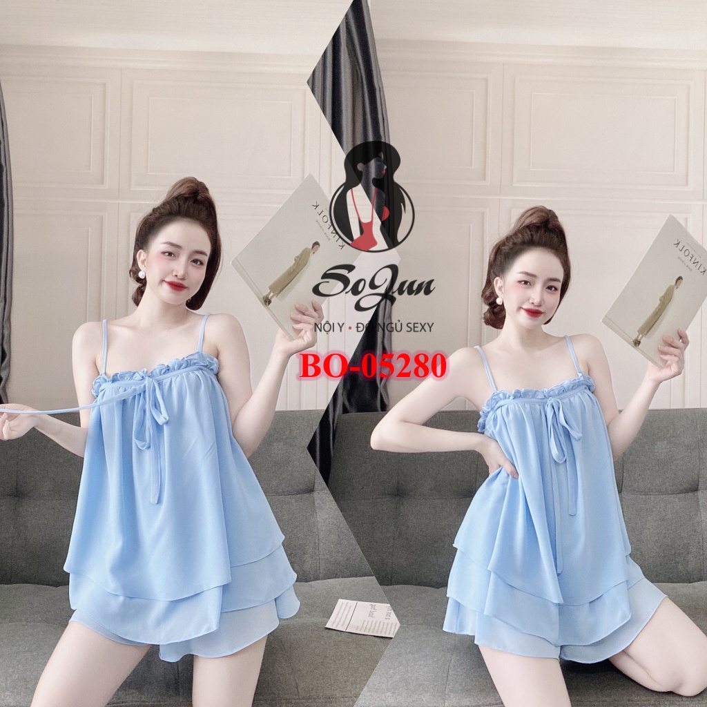 Đồ Mặc Nhà BigSize ❣️FREE SHIP ❣️ Bộ Chiffon Nhún Bèo BO-05280 size 45&lt;75 kg
