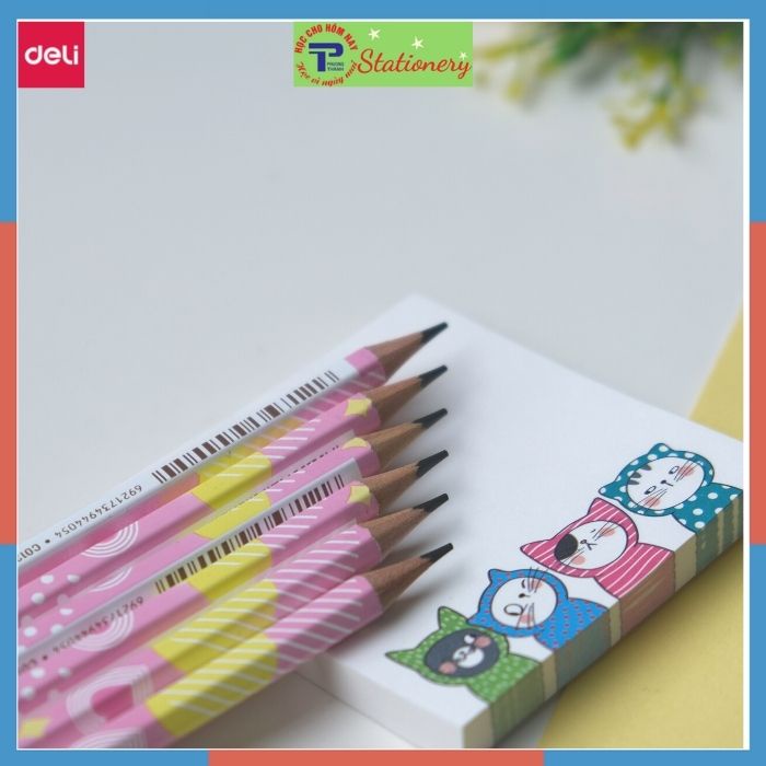 Bút chì 2B Deli - Viết chì hình hoạt hình Miyou - Màu xanh/ hồng- 12 chiếc/ hộp - C012