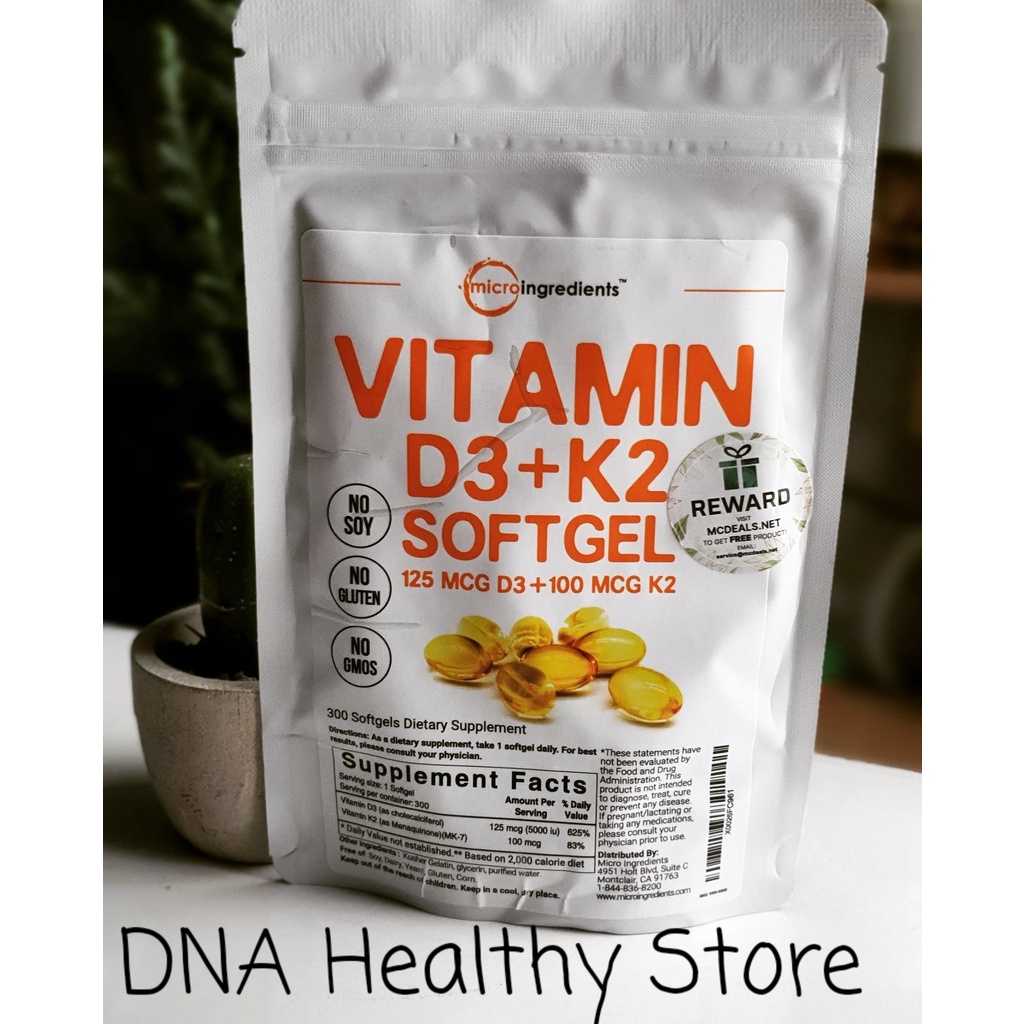 Viên Vitamin D3 K2 tăng đề kháng, hỗ trợ chắc khỏe xương, phục hồi chấn thương, cải thiện hệ tim mạch Micro Ingredients