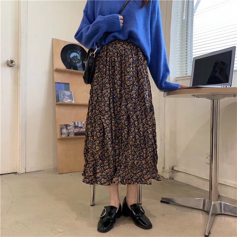 Chân váy dập nhăn hoa nhí voan lót vải nỉ dày ấm CV1519 Ulzzang style 🌸 Hàng Quảng Châu