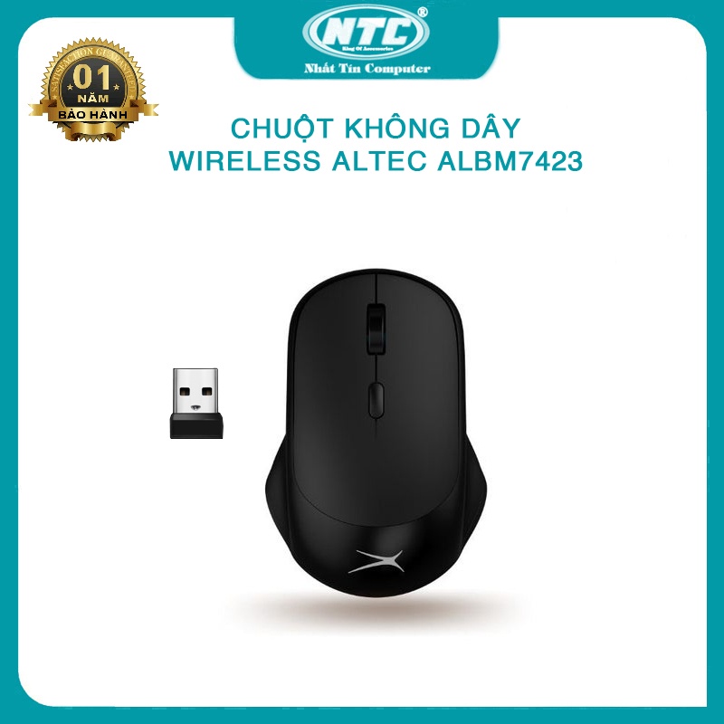 Chuột không dây wireless ALTEC ALBM7423 thiết kế to bản ôm tay đối xứng (Đen) - Nhất Tín Computer