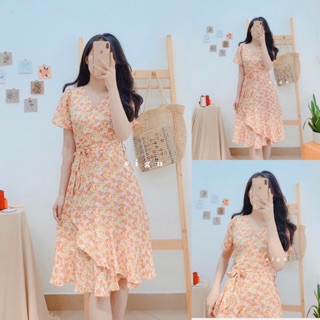 Bán sỉ váy hoa cam đuôi cá thiết kế dk59