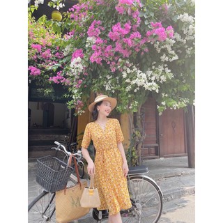 Váy hoa nhí cổ wrap