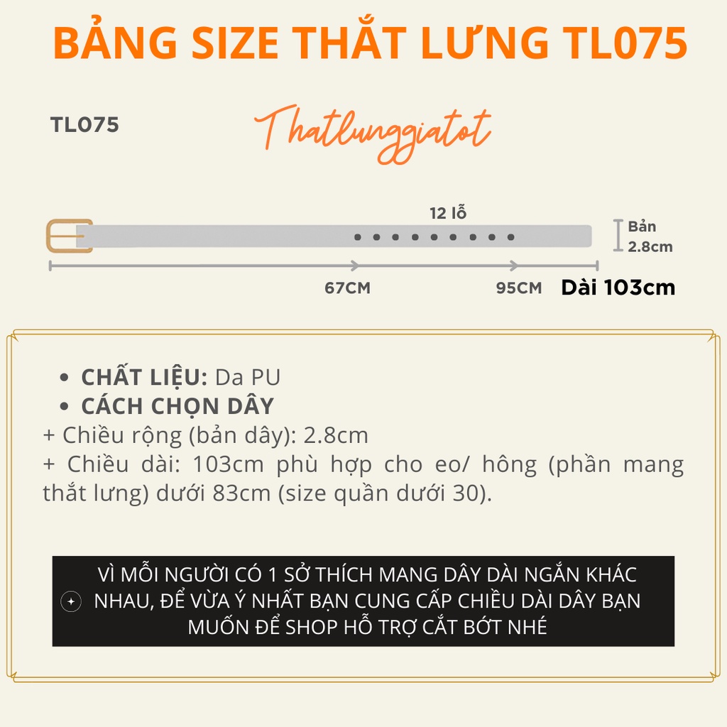 Thắt lưng nữ đai vương miệng cá tính 2.8cm (Hỗ trợ cắt, bấm lỗ dây nịt) TL075 - Thắt Lưng Giá Tốt