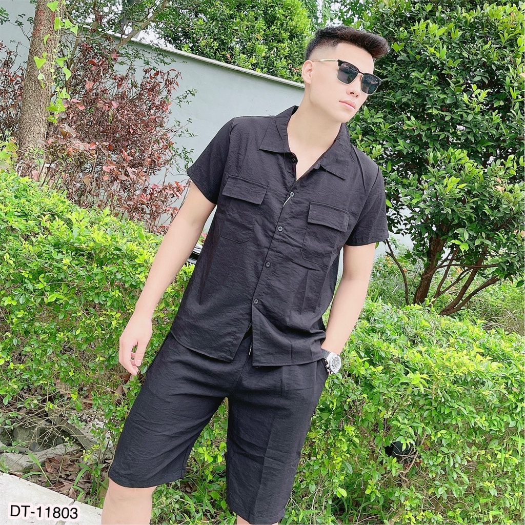 Bộ Đũi Nam . Bộ Đồ Đũi Nam Cổ Bẻ Chất Liệu Vải Đũi Thái Dày Dặn Thấm Hút Mồ Hôi 3 Màu DT Fashion Menwear