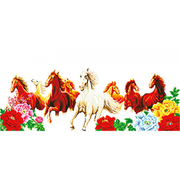 Tranh đính đá 8 Con Ngựa Mã Đáo Thành Công ABC LV184 130 x 64 cm