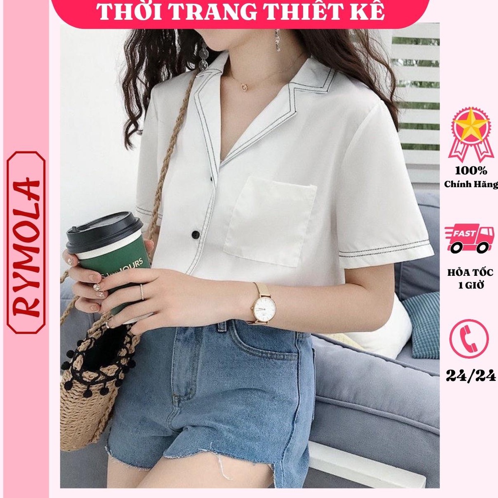 Áo Sơ Mi Kiểu Nữ Tay Ngắn MOLA cổ Vest Phong Cách Công sở Vintage Hàn Quốc Cộc Tay Nữ