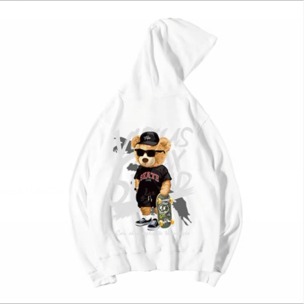 Áo hoodie dáng rộng in hình gấu hoạt hình phong cách Hàn Quốc thời trang mùa đông cho nam size M-5XL
