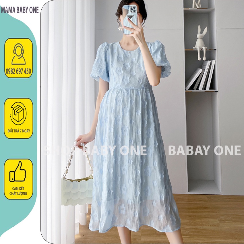 VÁY BẦU CÔNG SỞ HOA NỔI CHẤT MỀM MÁT - ĐẦM BẦU DỰ TIỆC MÙA HÈ SANG CHẢNH - VÁY ĐẸP MẶC ĐI LÀM CHƠI.