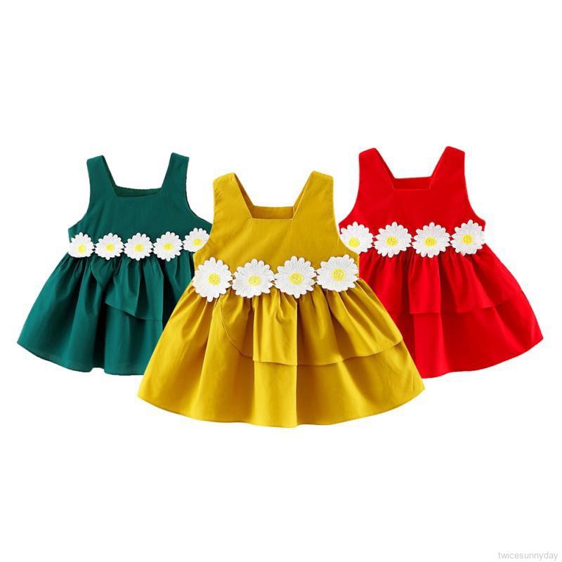 Đầm không tay cổ tròn in hoa dễ thương cho bé gái