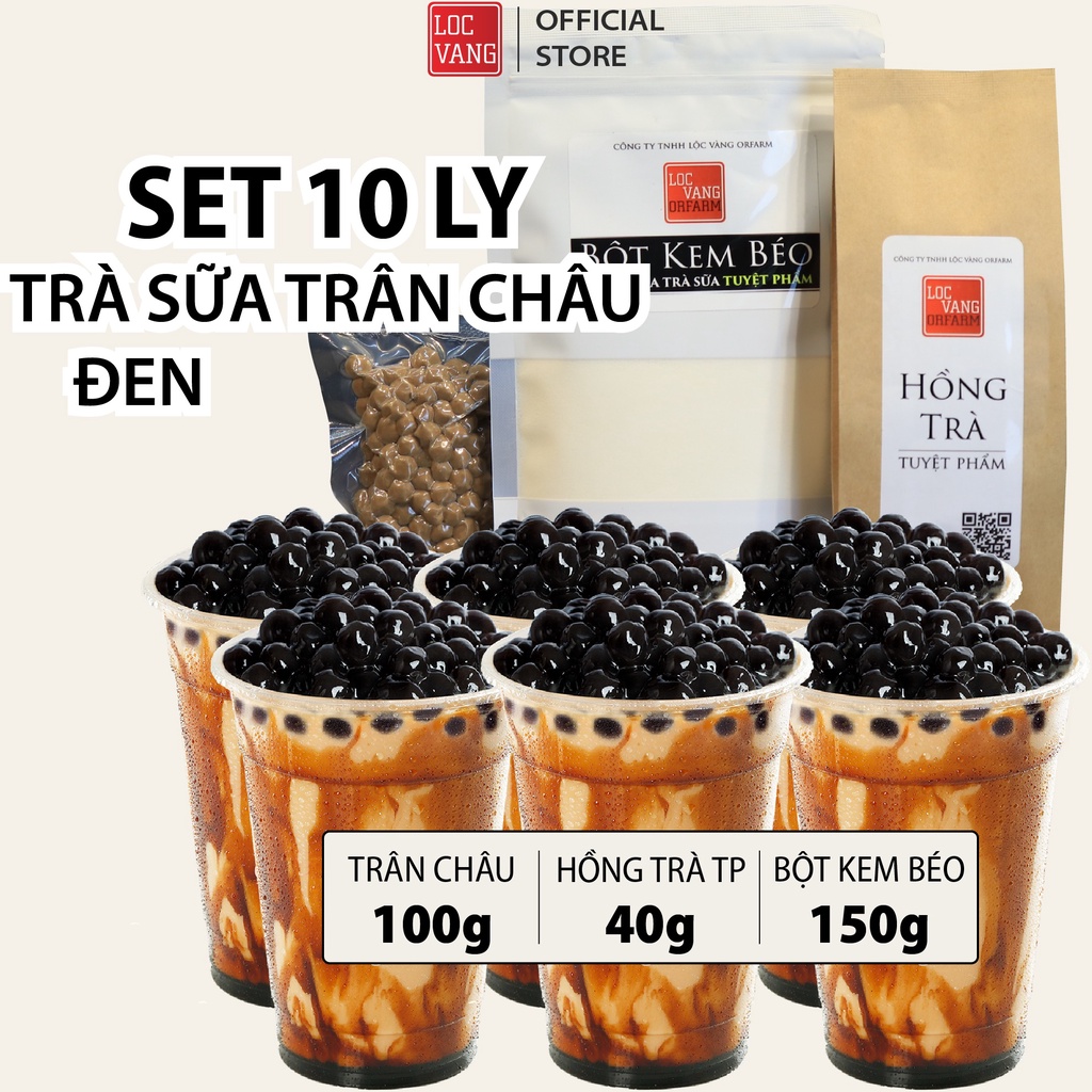 SET NGUYÊN LIỆU PHA TRÀ SỮA PHÚC LONG Trân Châu Đen SET 10 LY TUYỆT PHẨM Hồng Trà Đen Bột Kem Béo