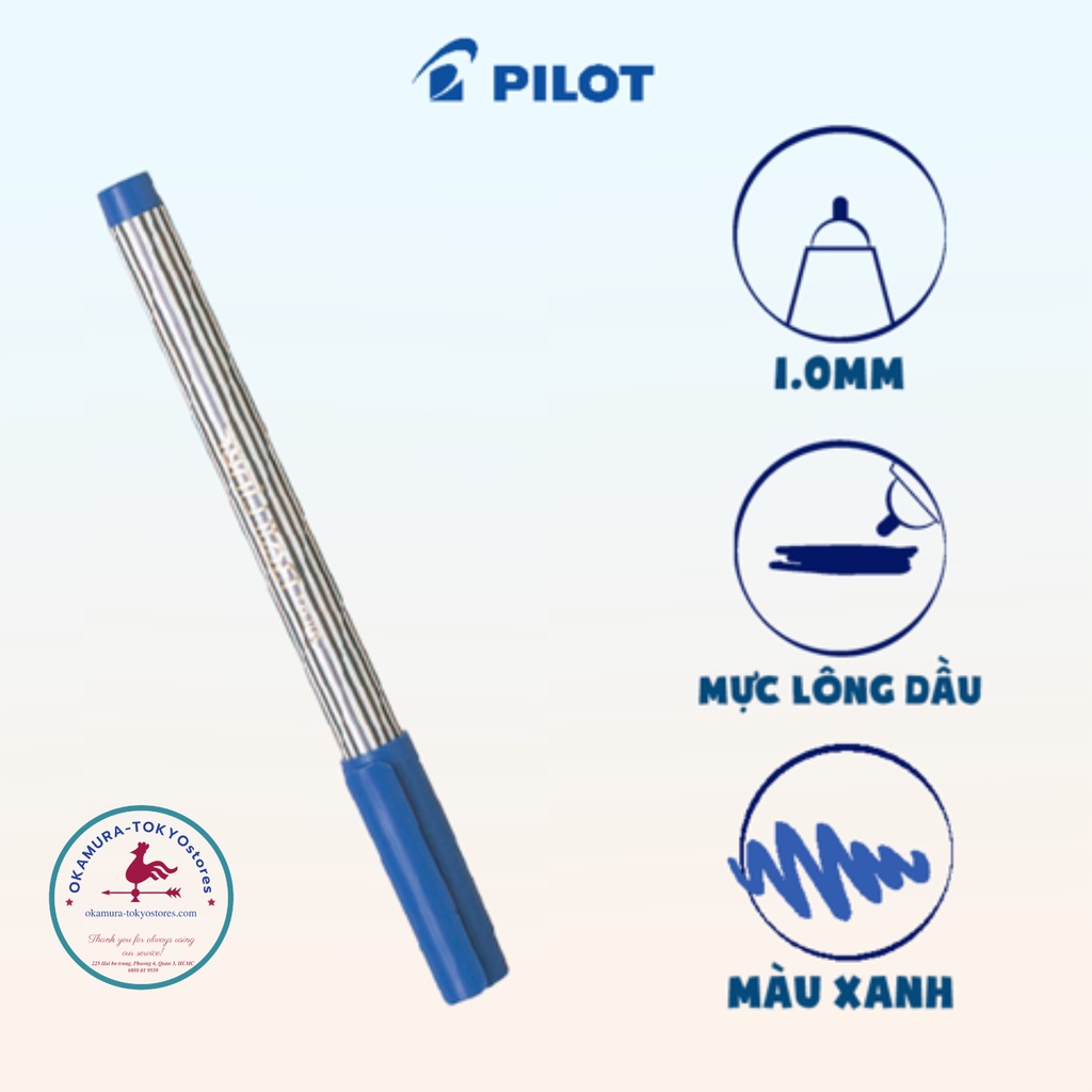 Bút bi ball liner màu xanh, Pilot, viết êm mực pigment màu tươi sáng, ngòi 1.0mm