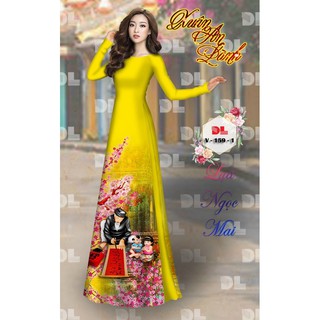 Vải áo dài in hình phong cảnh Tết