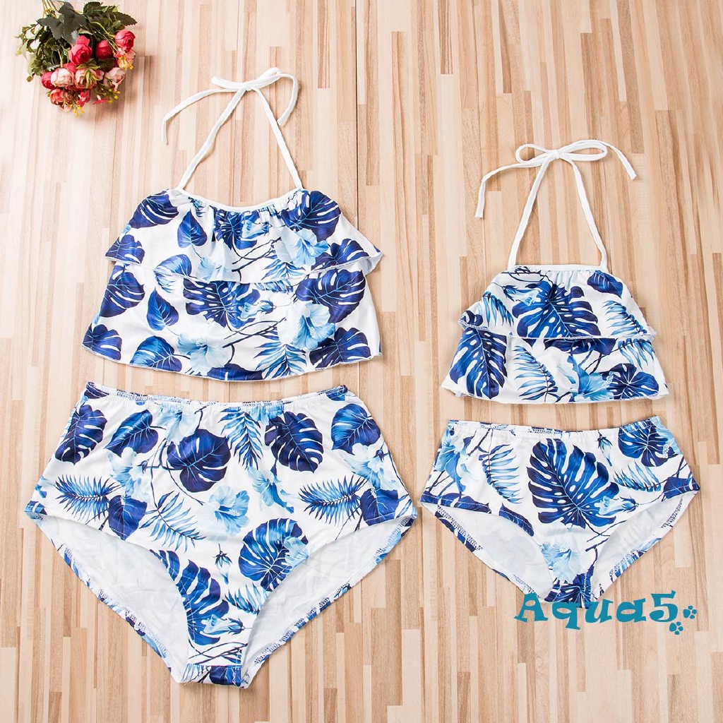 Bộ bikini 2 mảnh họa tiết lá cây xinh xắn thời trang dành cho mẹ/ bé gái