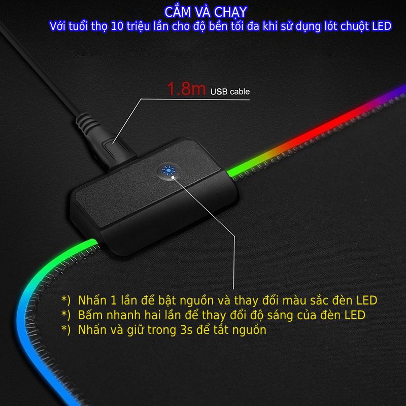 Bàn Di Chuột RGB, Lót Chuột Pad RGB Loại Lớn 80x30cmx4mm | BigBuy360 - bigbuy360.vn