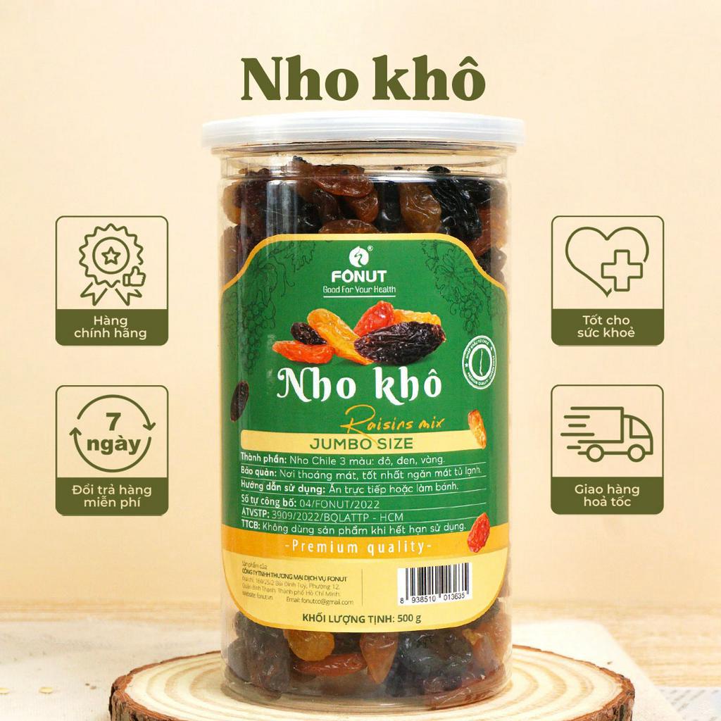 Nho khô Mix Chile Fonut 500g -250g Nhập Khẩu Từ Chile, sấy mọng vị chua ngọt tự nhiên, phù hợp cho ăn vặt , làm bánh