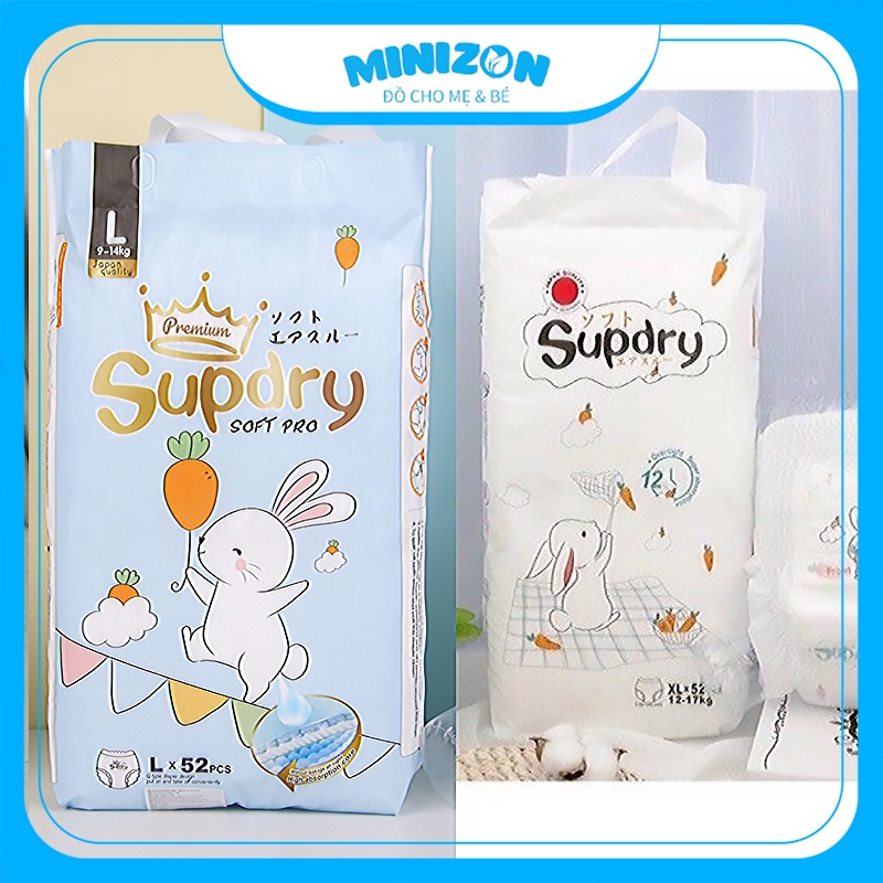 Tã Bỉm SUPDRY Nội Địa Trung dán/quần đủ size S72/M66/L60/M64/L58/XL52/XXL50 | Minizon Kids
