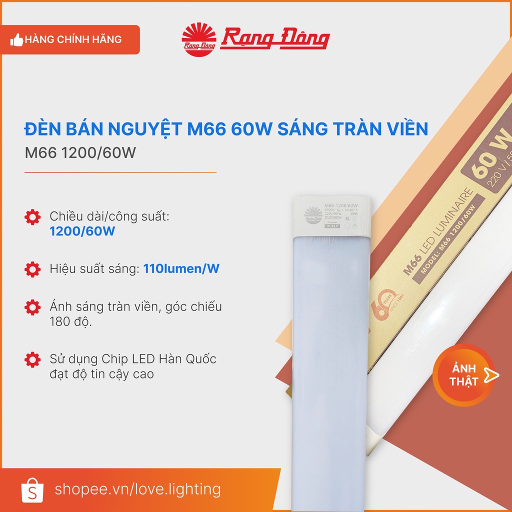 (RẠNG ĐÔNG) Bộ đèn LED M66 Rạng Đông 1200/60W ánh sáng trắng siêu sáng chất lượng cao