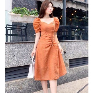 Váy Nữ Rút Dây Nhún Eo Tay Phồng , Dáng Xòe Thanh Lịch Sang Trọng Màu Sắc Tôn Da Dạo Phố Thời Trang - Winchois