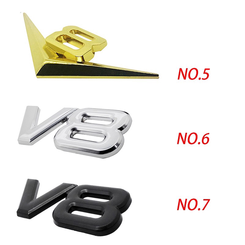 Miếng dán logo kim loại kiểu chữ V6 V8 gắn lưới tản nhiệt xe hơi