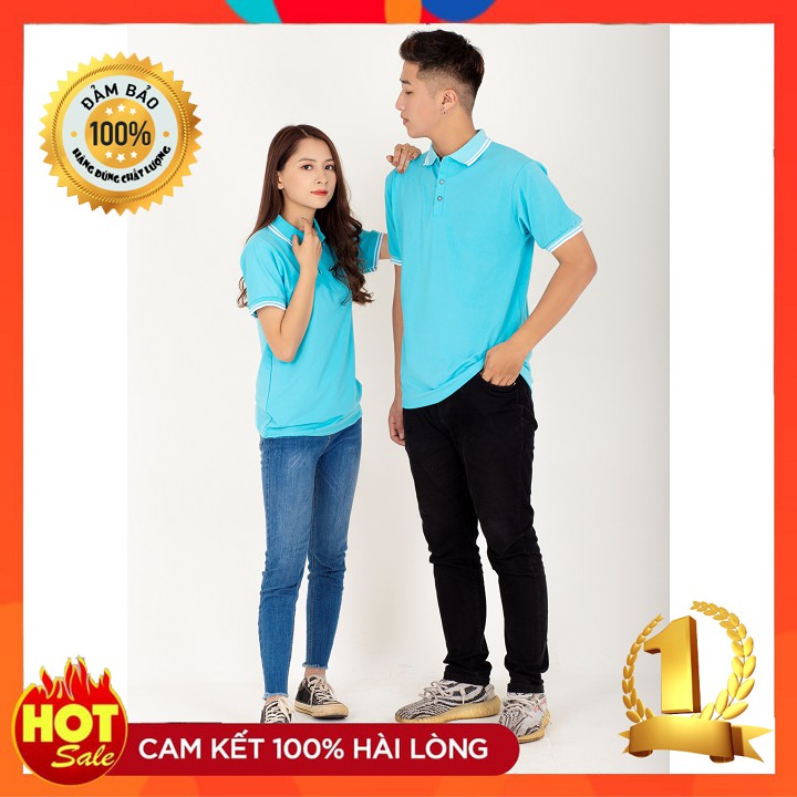 Áo Phông Cotton Xanh Thiên Thanh Cổ Bẻ - Hàng chất lượng cao, Giá tại Xưởng sản xuất