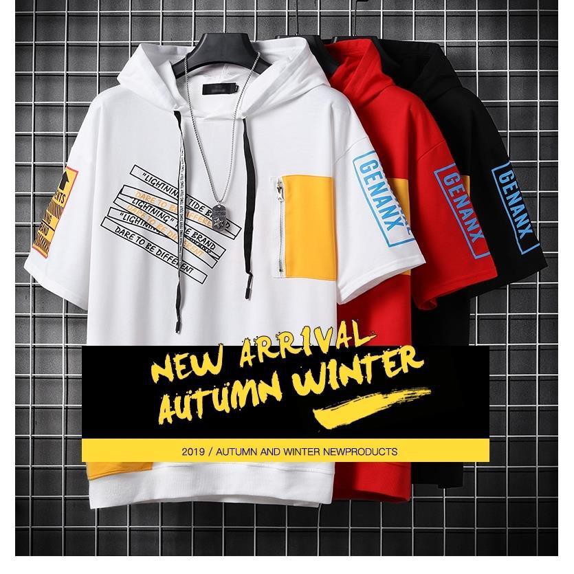Áo hoodie ngắn tay chất liệu mỏng in họa tiết thời trang hip hop dành cho nam