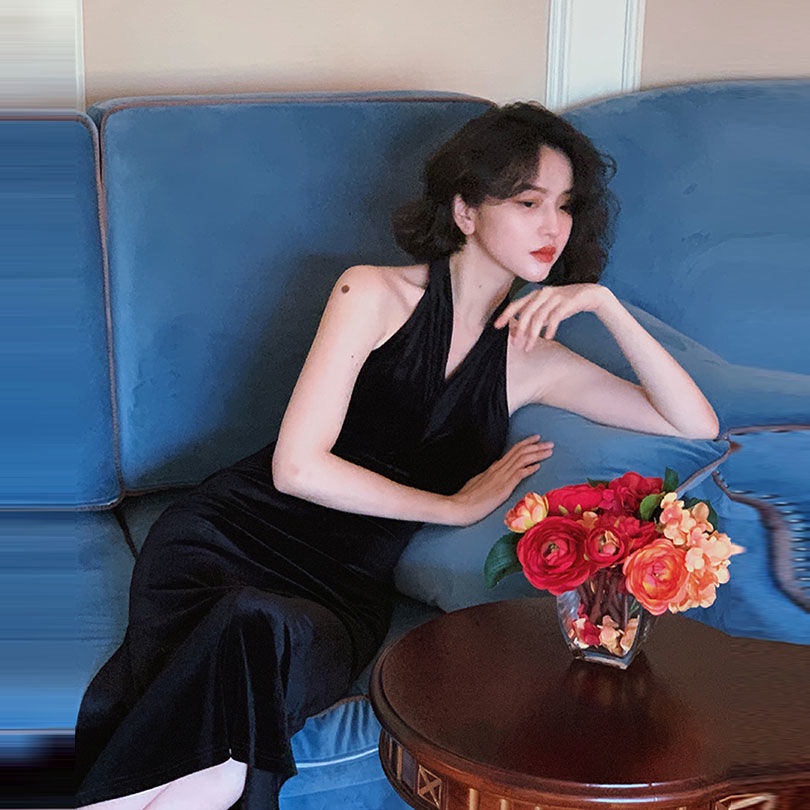 Đầm Đuôi Cá 22Ww F &amp; X Chất Nhung Phong Cách Pháp Cổ Điển Thời Trang Mùa Hè 2022 Quyến Rũ Cho Nữ