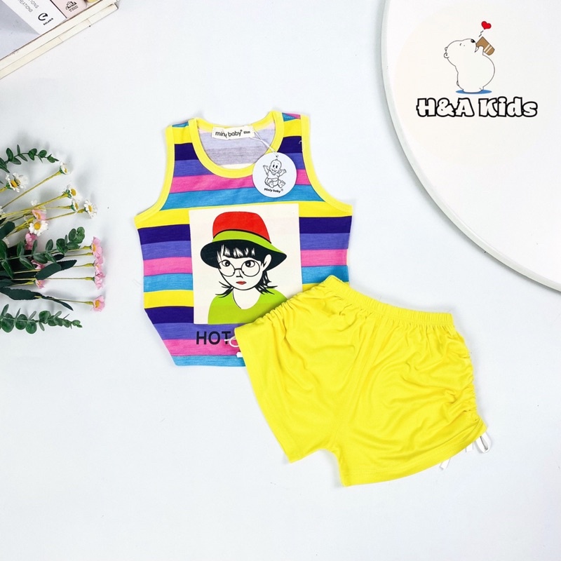 [8-18kg] Bộ đồ thun ba lỗ MINLYBABY kẻ sọc dễ thương cho Bé
