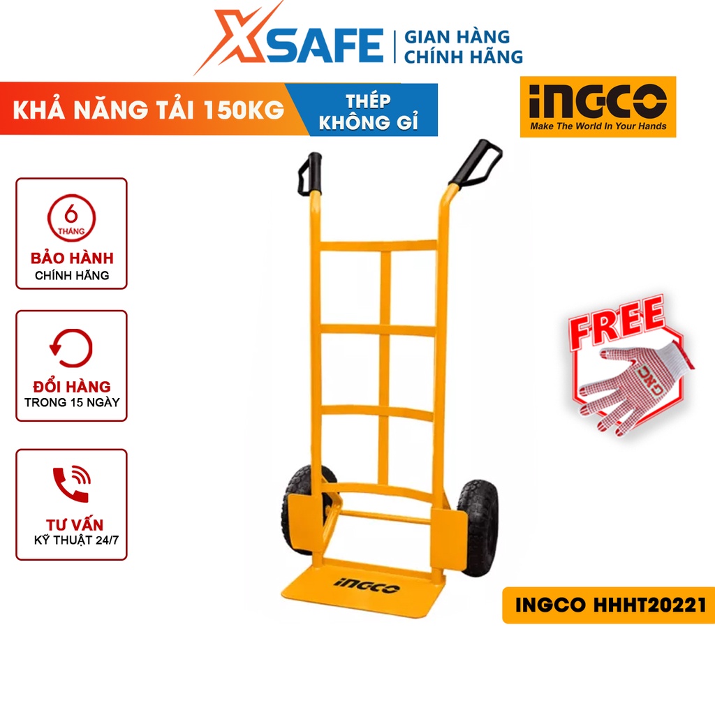 Xe đẩy hàng 2 bánh INGCO HHHT20221 khả năng tải 150kg, độ dày tấm thép 3.5mm, bánh xe khí nén - chính hãng
