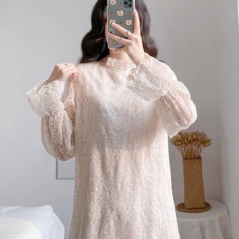 Váy ren trắng tiểu thư hàng quảng châu