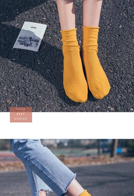 Tất cổ thấp vintage không gân trơn đủ màu | BigBuy360 - bigbuy360.vn