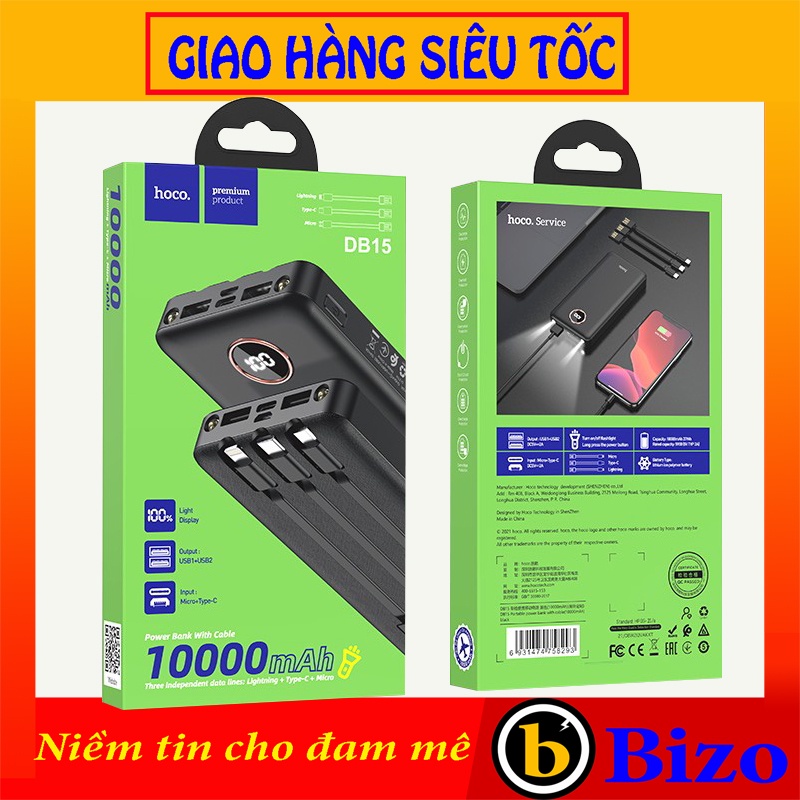 ⚡HOCO⚡Cục sạc Dự Phòng sam sung ,anker-DB15-10000mah -Pin sạc dự phòng iphone -hỗ trợ các dòng máy xiaomi ,ip ,oppo