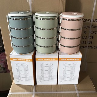 [HÀNG MỚI] CẶP LỒNG ĐỰNG CƠM LÚA MẠCH 4 TẦNG RUỘT INOX
