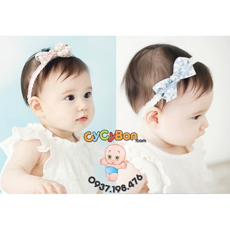 Băng Đô Turban Cho Bé Gái Thun Co Giãn - Đính Nơ Bông Trắng- Có 2 Màu Hồng Ruốc Và Xanh Dương - Size Từ Sơ Sinh !