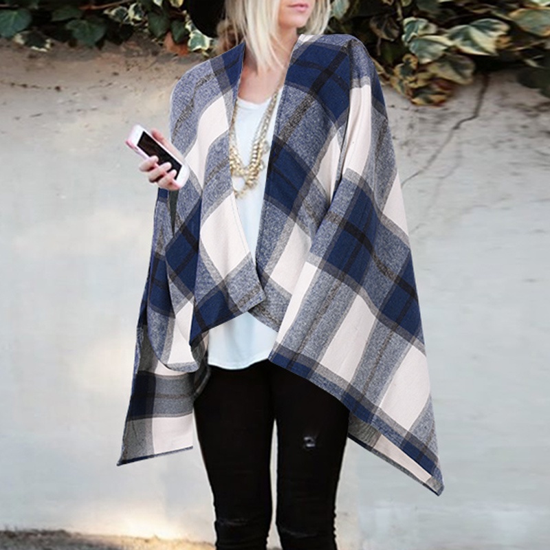 ▫◎Áo choàng ZANZEA dáng rộng cổ chữ V lai không cân xứng in họa tiết sọc caro đơn giản cho nữ | BigBuy360 - bigbuy360.vn