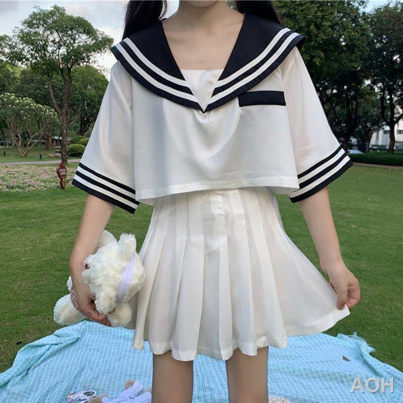 ▪áo + váy hai mảnh đồng phục jk đại học Nhật Bản đồng phục thủy thủ bộ đồ thủy thủ cổ áo hải quân váy ngắn xếp ly nữ mùa