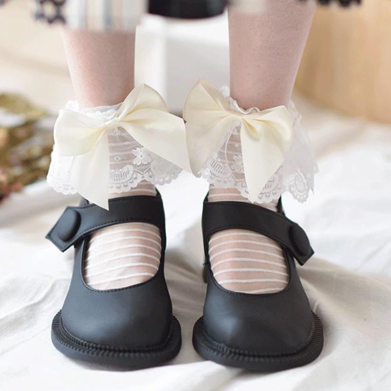 Youyo Đôi Vớ Lolita Công Chúa Bằng Sợi Thủy Tinh Phối Ren Lưới Siêu Mỏng Thắt Nơ Cổ Điển Ngọt Ngào Cho Nữ