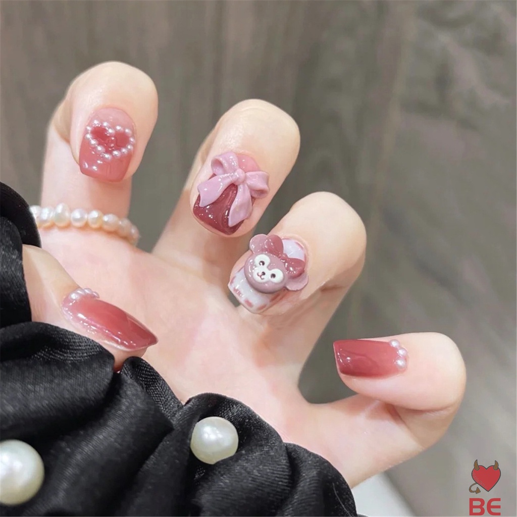 Set 24 Móng Tay Giả Đính Nơ Thời Trang Nữ