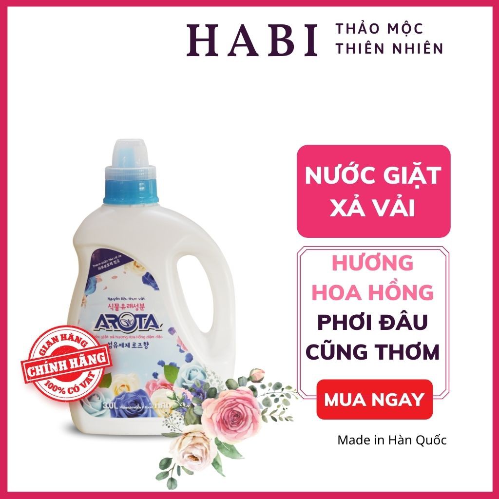 Nước giặt xả đậm đặc hương hoa hồng Arota Hàn Quốc, nước giặt gốc thực vật an toàn cho sức khỏe chai 3kg