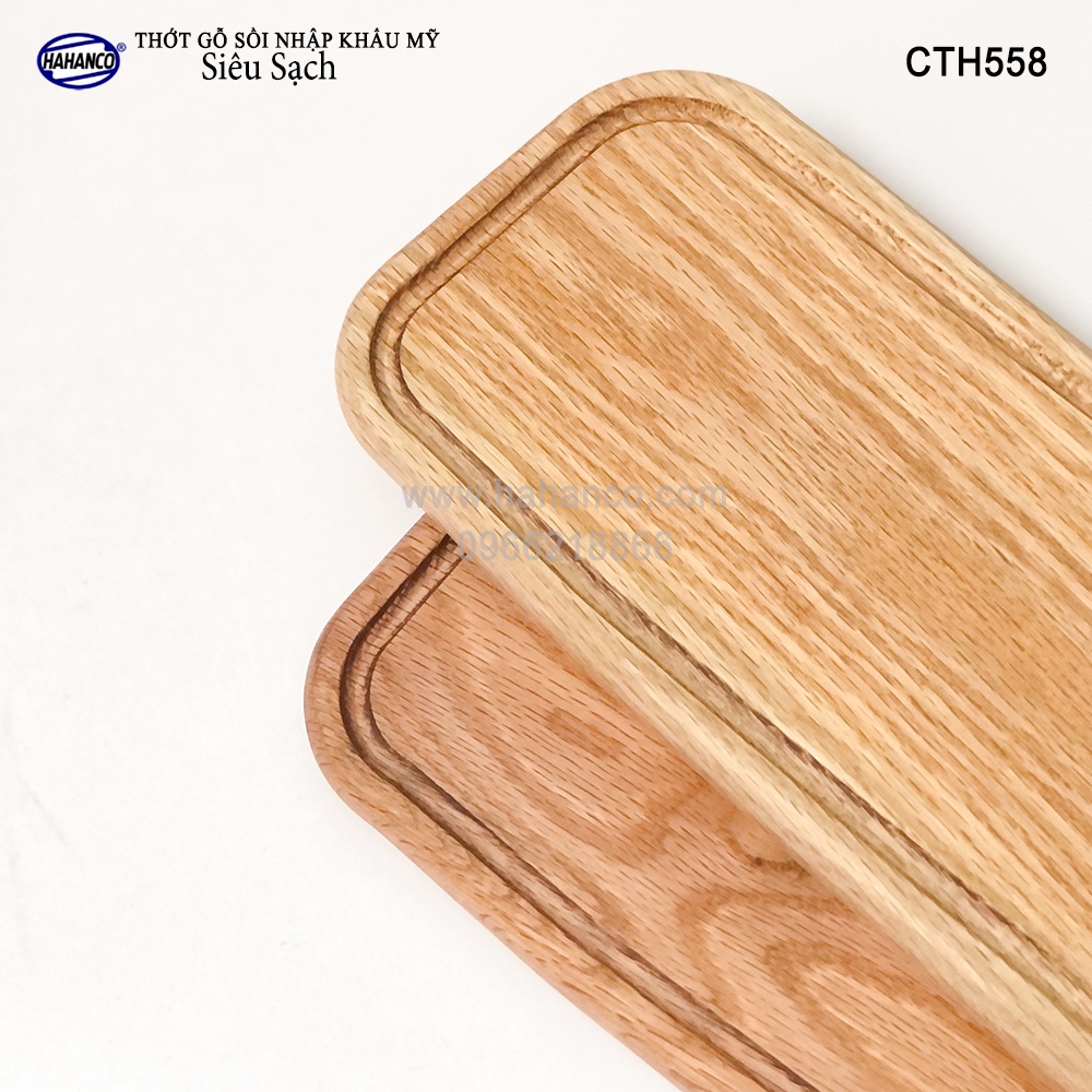 Thớt gỗ sồi Mỹ (OAK) cỡ dài tiện dụng, có rãnh bao quanh - Xuất Khẩu Châu Âu - CTH558