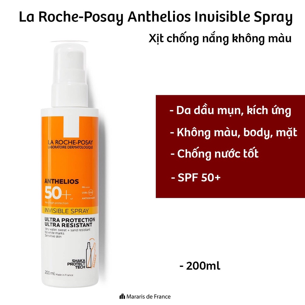 [Combo] Xịt chống nắng cho body La roche-Posay Anthelios Spray Invisible SPF50+ - 200ml