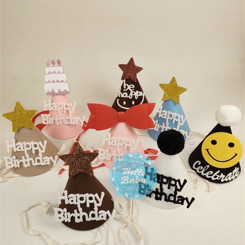 Mũ sinh nhật vải dạ 3D phong cách Hàn, mũ hoa cúc cho bé