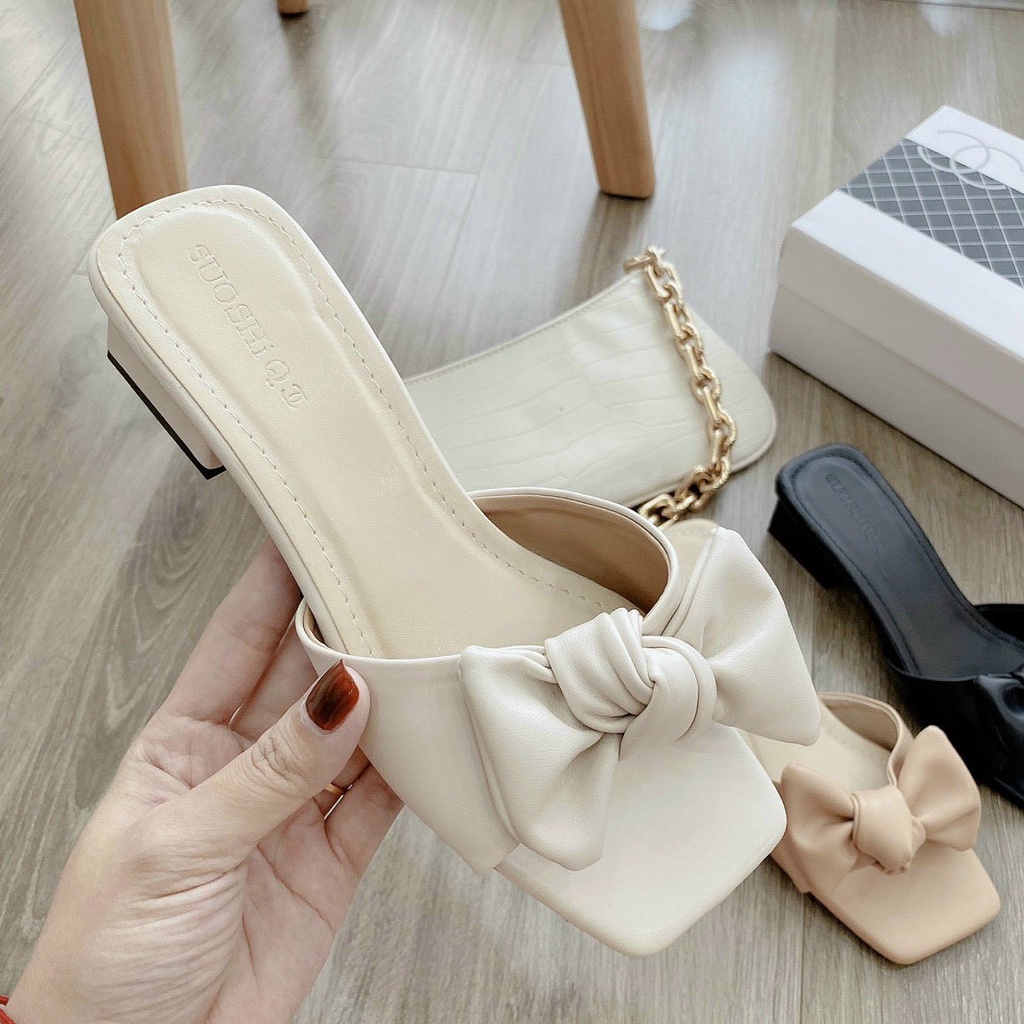 XẢ KHO  Dép nữ quai nơ gót 2 phân